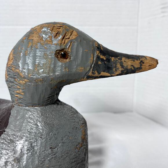 Mid 1900s VTG Hand Carved Wooden Mallard Duck Hunting Decoy Antique Metal Keel - Picture 6 of 14